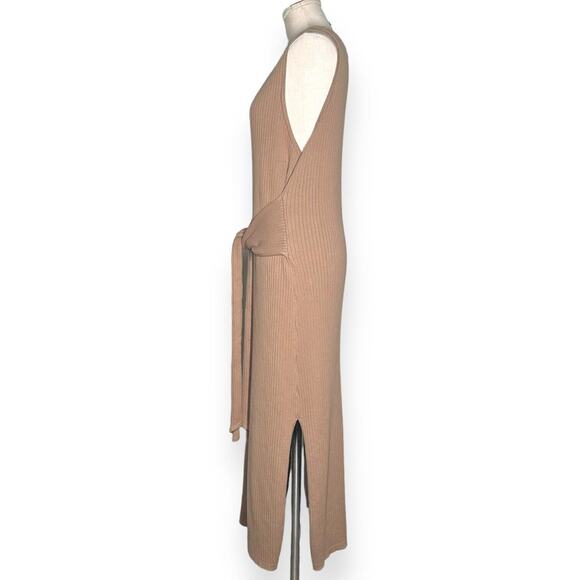 GOOD AMERICAN Rib Tie Waist Midi Dress Taupe Beige Maxi Sexy Cocktail Curvy 4X 7 - Picture 9 of 15